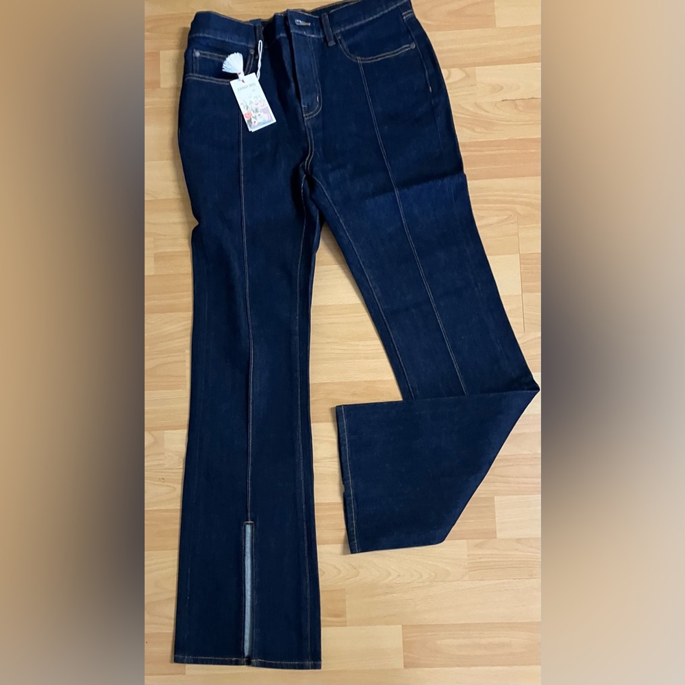 Johnny Was Dark Indigo Jeans w/ Embroidered Pockets/Front Seams & Slits/Size 6 - Picture 5 of 8